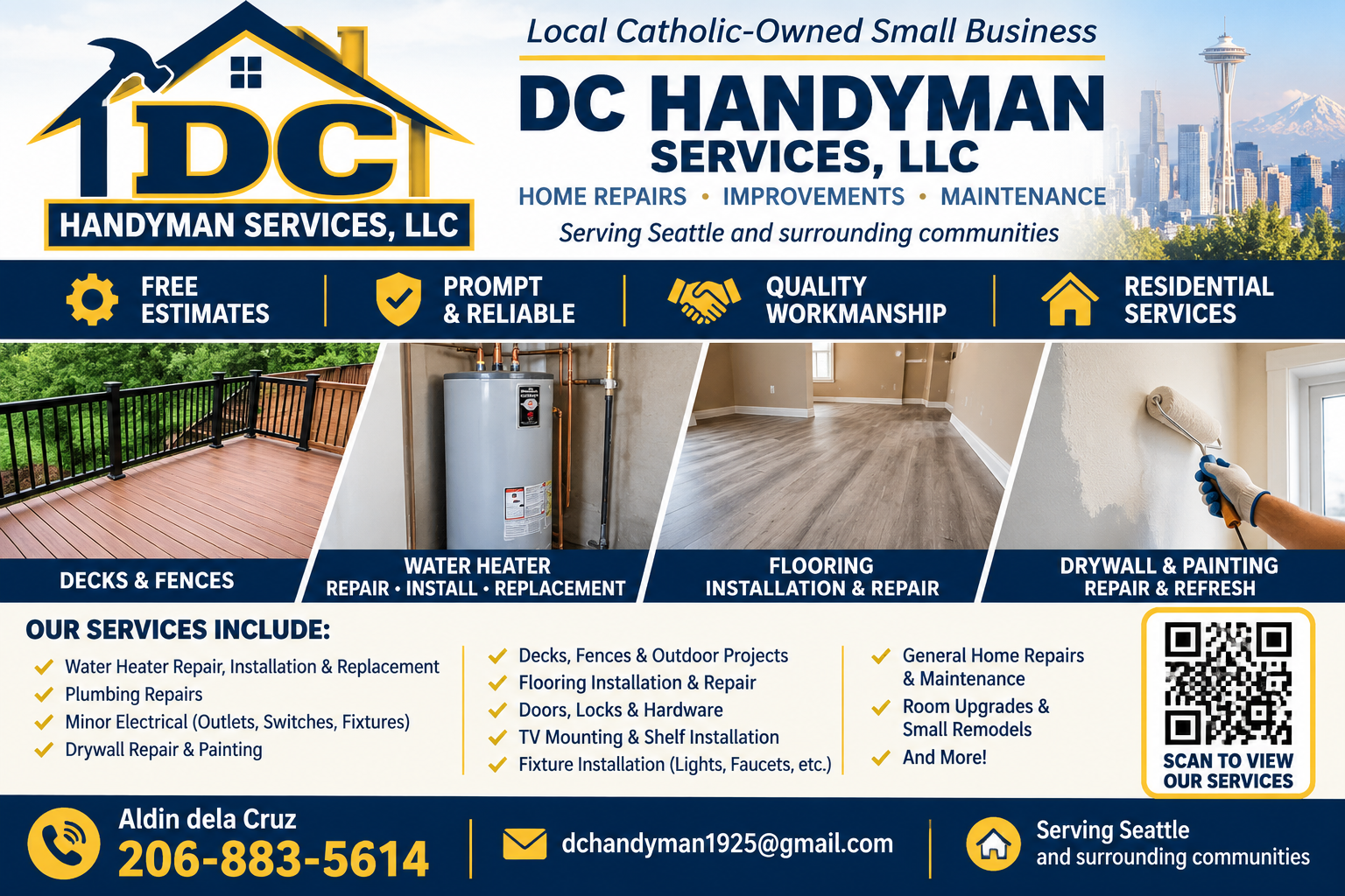Examples of DC Handyman services including deck, water heater, flooring and painting